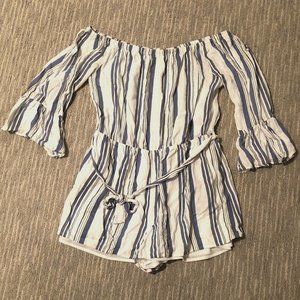 Blue and White Striped Romper